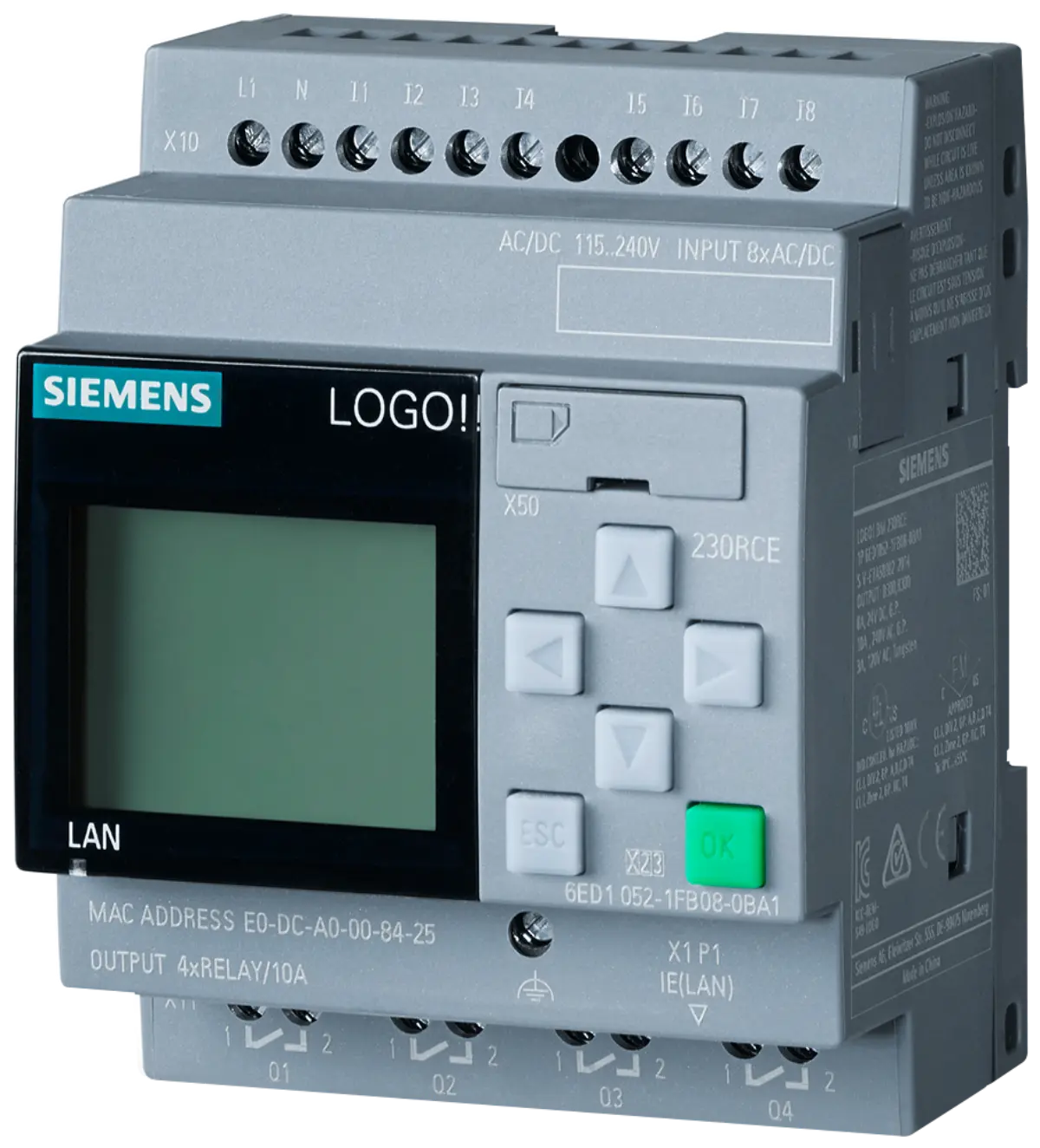 Front view of Siemens 6AG1052-1FB08-7BA1 SIPLUS LOGO! controller unit