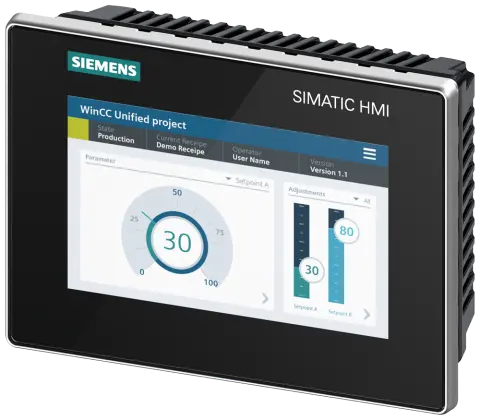Front view of Siemens 6AG1128-3GB06-4AX1 HMI panel with conformal coating