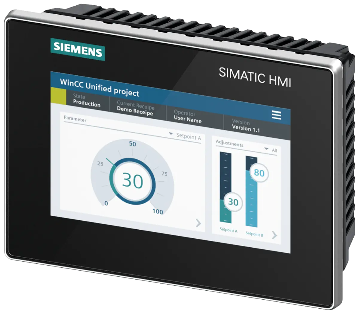 Front view of Siemens 6AG1128-3GB06-4AX1 HMI panel with conformal coating