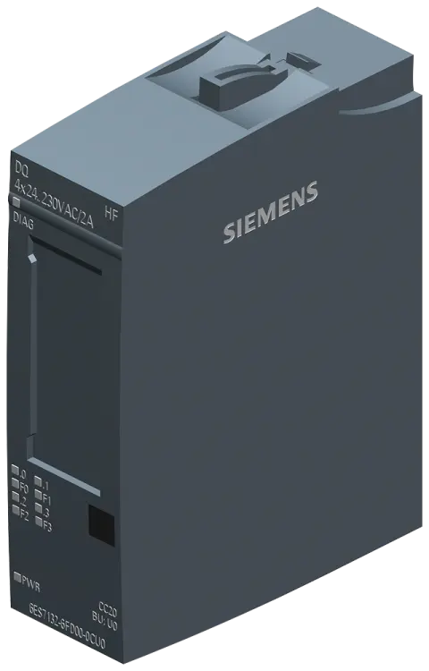 Front view of Siemens 6AG1132-6FD00-7CU0 digital output module