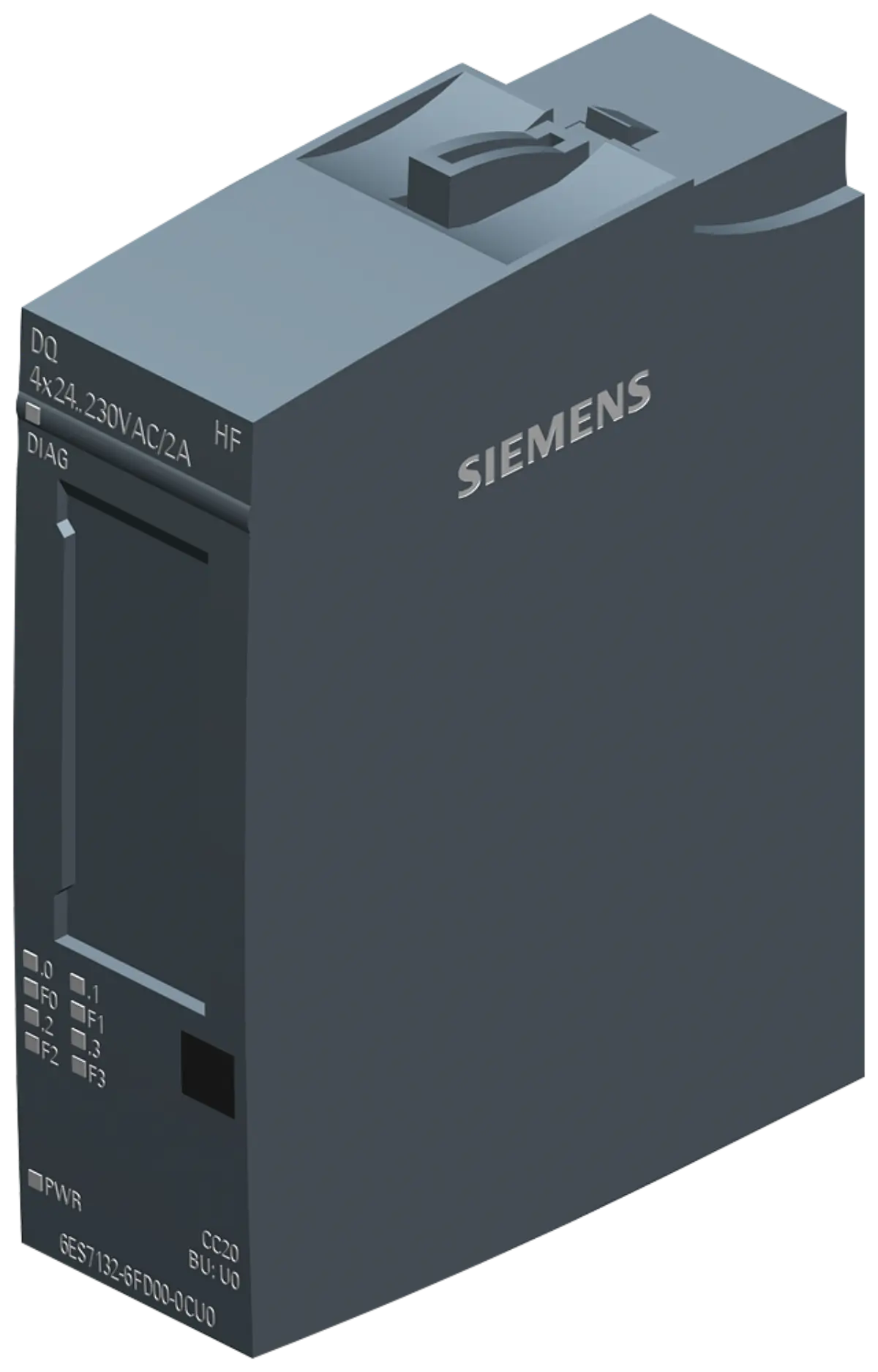 Front view of Siemens 6AG1132-6FD00-7CU0 digital output module