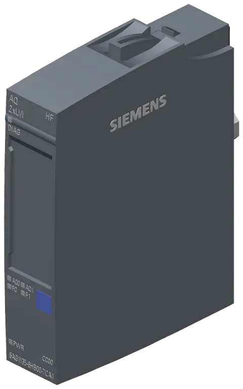 Front view of Siemens 6AG1135-6HB00-7CA1 analog output module with conformal coating