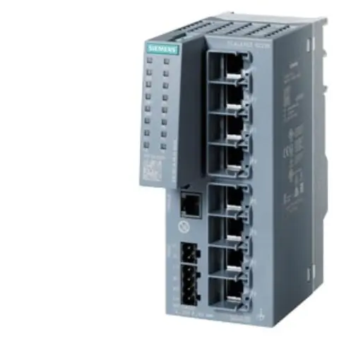 Front view of Siemens 6AG1208-0BA00-7AC2 industrial switch showing port layout