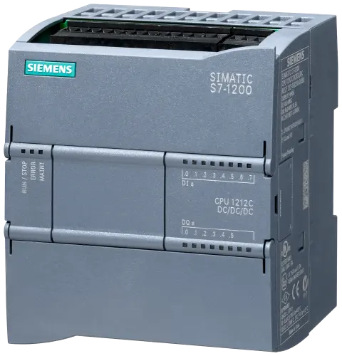 Front view of Siemens 6AG1212-1AE40-2XB0 compact CPU module with labeling
