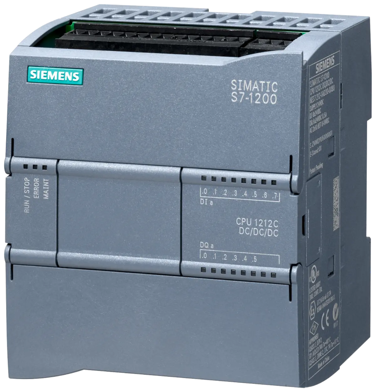 Front view of Siemens 6AG1212-1AE40-2XB0 compact CPU module with labeling