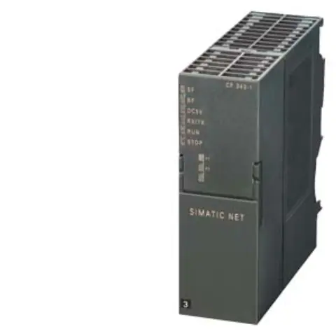 Front view of Siemens 6AG1343-1EX30-7XE0 PLC module with label