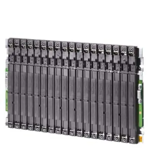 Front view of Siemens 6AG1400-2JA10-7AA0 UR2-H rack with conformal coating