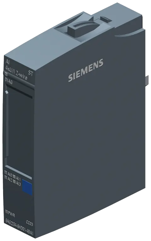 Front view of Siemens 6AG2134-6HD01-4BA1 analog input module