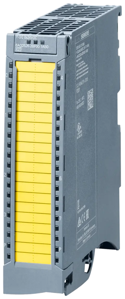 Front view of Siemens 6AG2526-2BF00-1AB0 F-DQ module with conformal coating