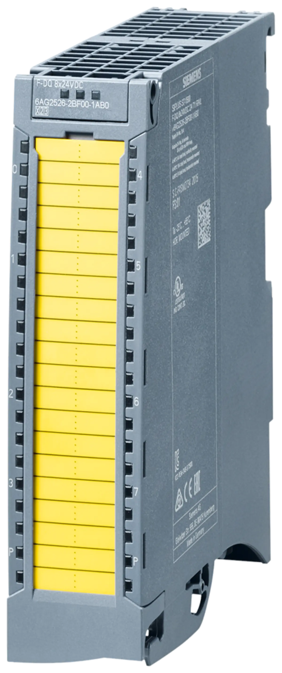 Front view of Siemens 6AG2526-2BF00-1AB0 F-DQ module with conformal coating