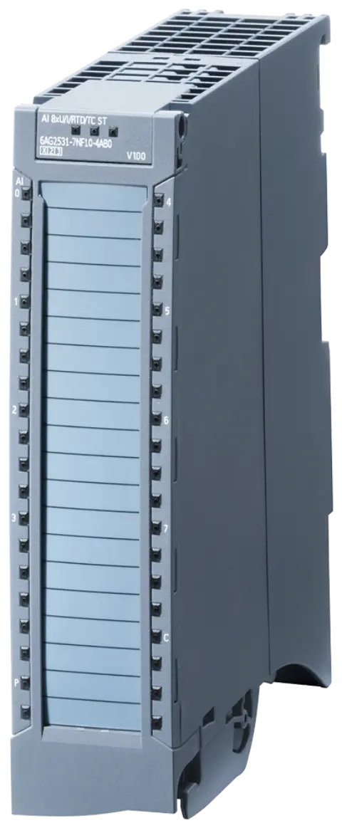 Front view of Siemens 6AG2531-7NF10-4AB0 rail-based analog input module