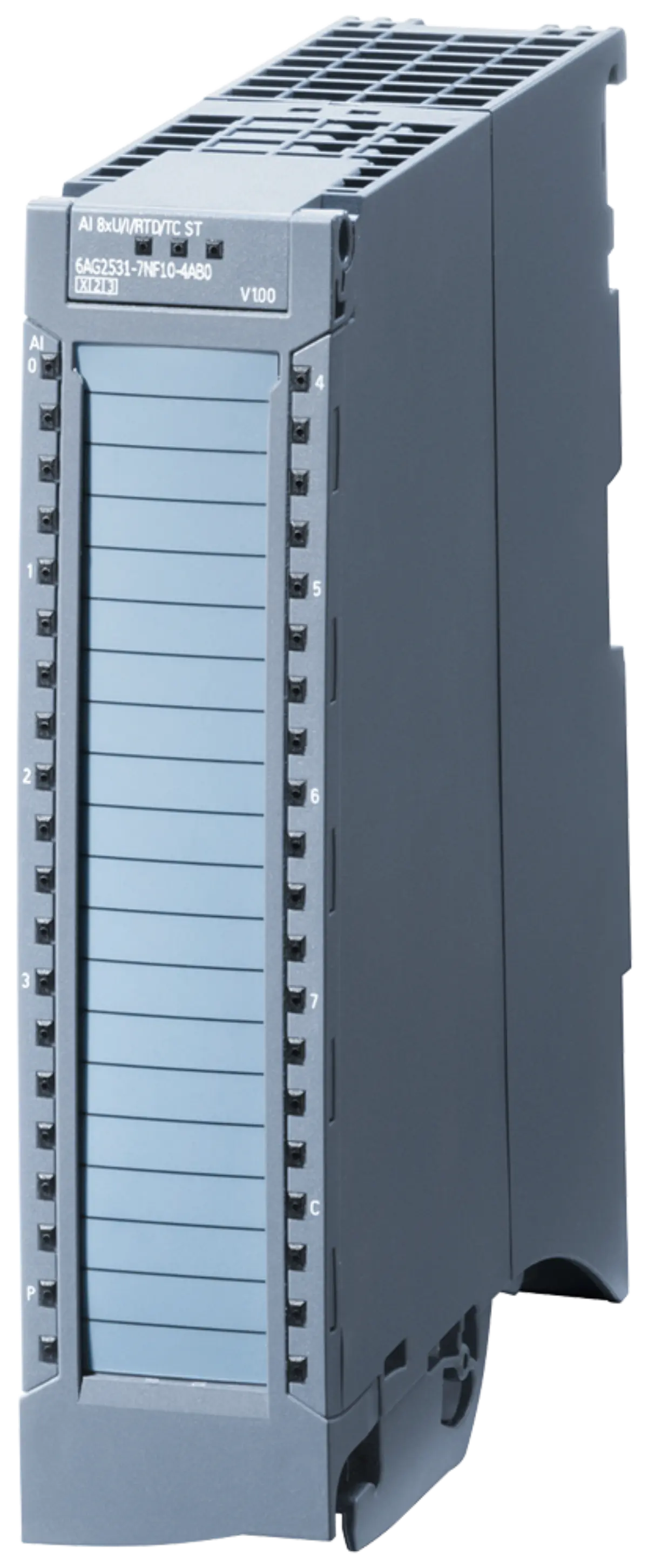 Front view of Siemens 6AG2531-7NF10-4AB0 rail-based analog input module