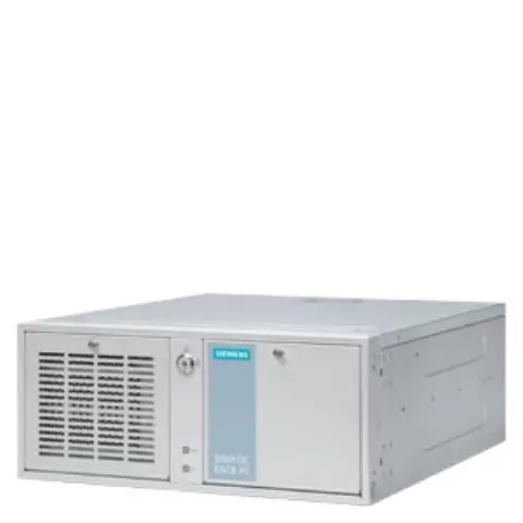 Front view of Siemens 6AG4012-2AA10-0AX0 SIMATIC IPC347G rack PC showing USB ports and drive bays