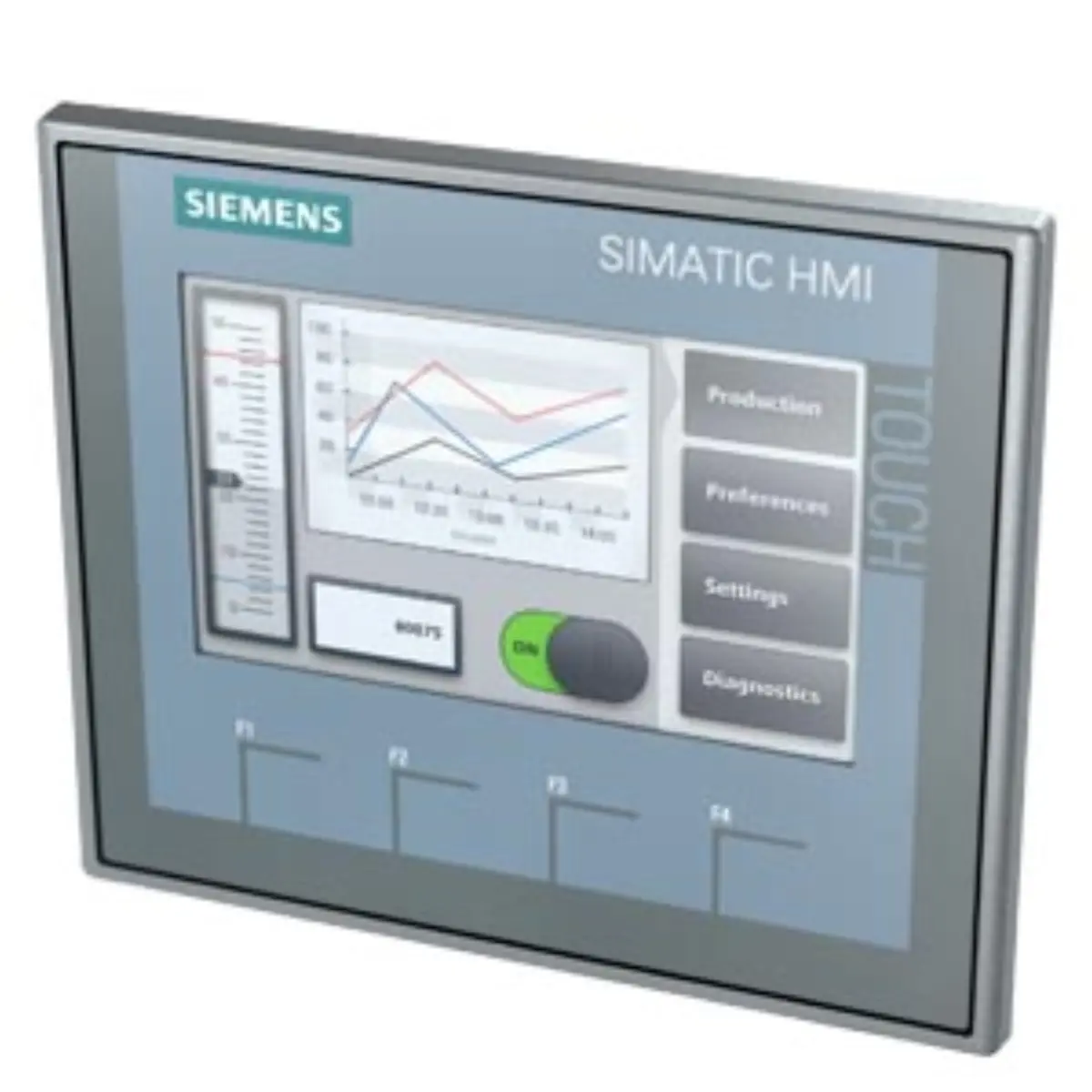Front view of Siemens 6AV2123-2DB03-0AX0 KTP400 Basic Panel with 4 inch display