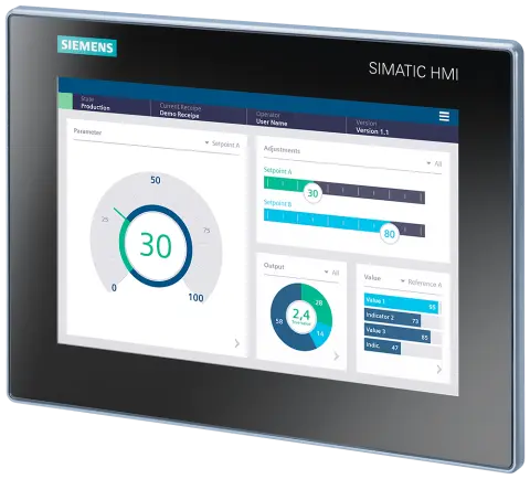 Front view of Siemens 6AV2123-3KB32-0AW0 HMI panel with 10 inch display