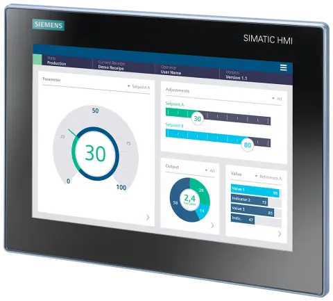 Front view of Siemens 6AV2123-3MB32-0AW0 HMI Panel with 12-inch display