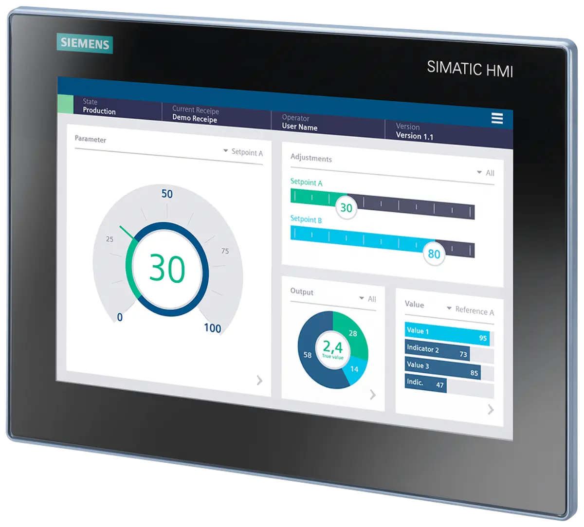 Front view of Siemens 6AV2123-3MB32-0AW0 HMI Panel with 12-inch display