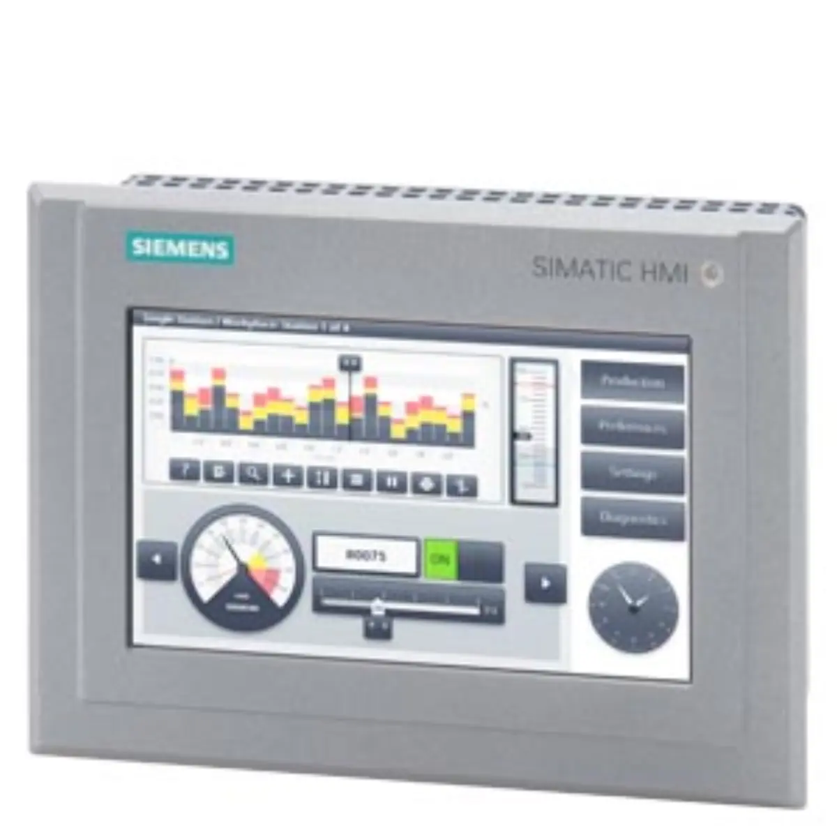 Front view of the Siemens 6AV2124-0GC13-0AX0 TP700 Comfort Outdoor HMI panel showing the 7-inch display