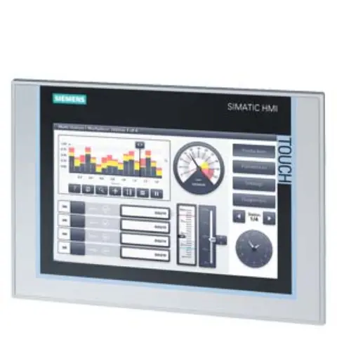 Front view of the Siemens 6AV2124-0JC01-0AX0 TP900 Comfort Panel HMI device