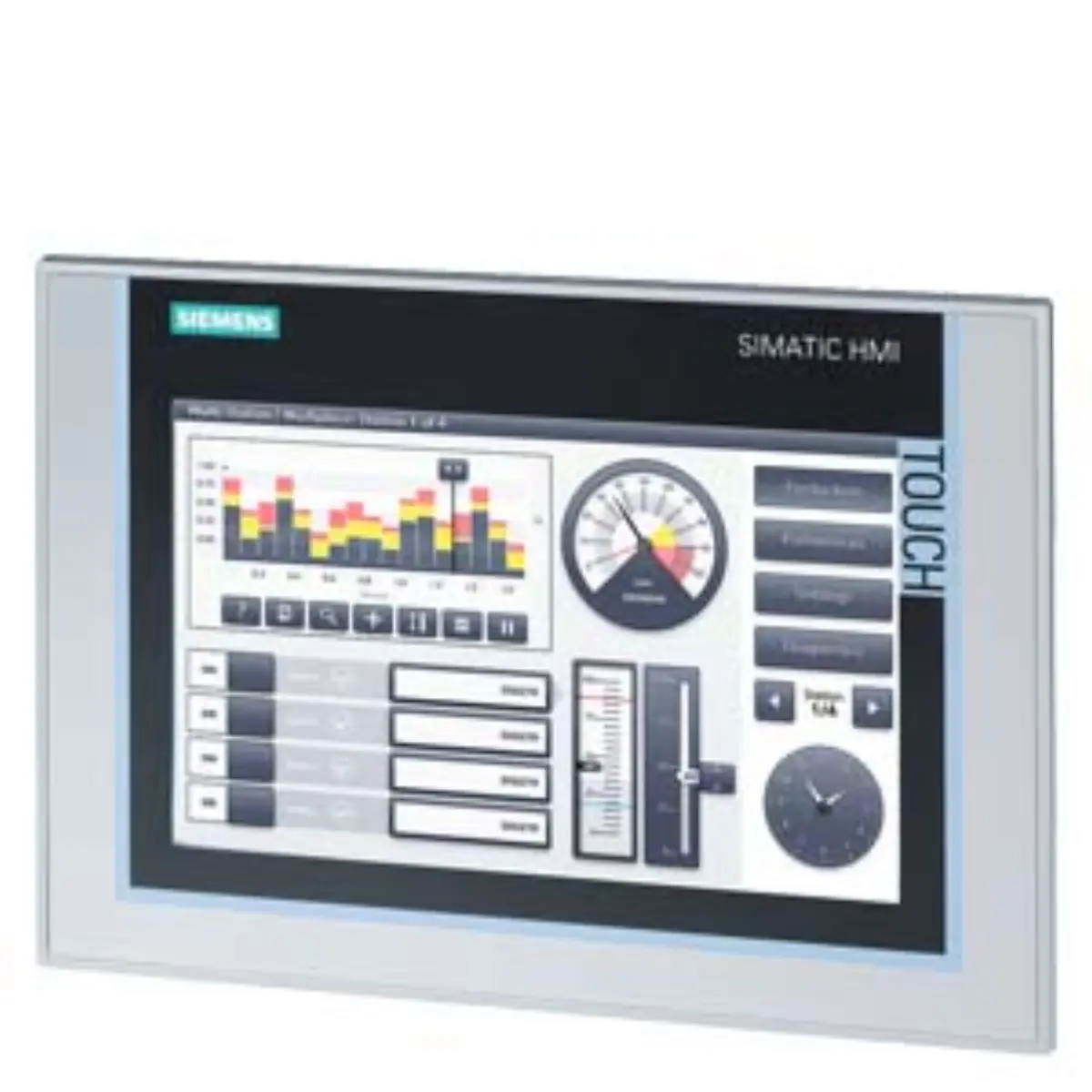 Front view of the Siemens 6AV2124-0JC01-0AX0 TP900 Comfort Panel HMI device