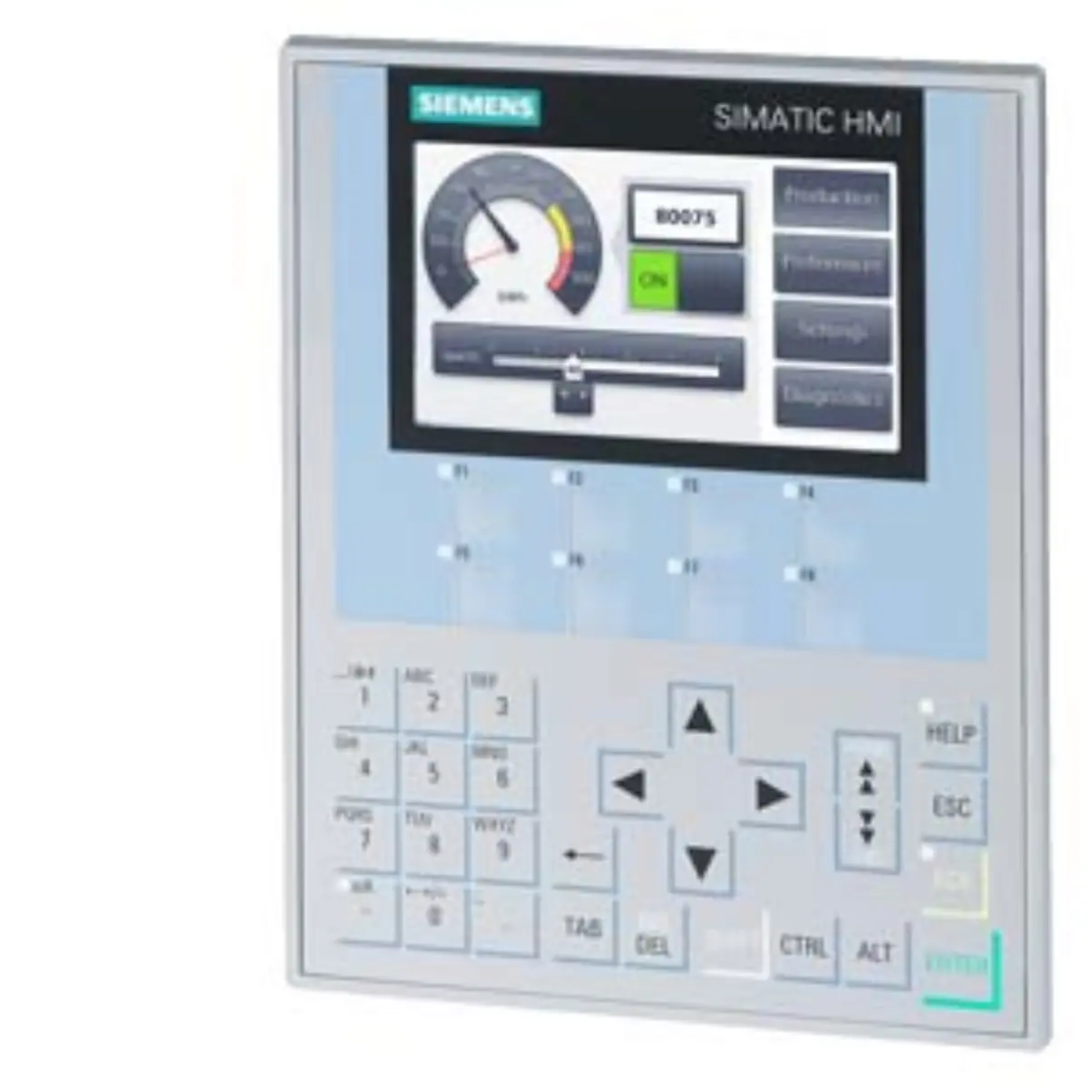 Front view of Siemens 6AV2124-1DC01-0AX0 HMI panel with 4 inch display