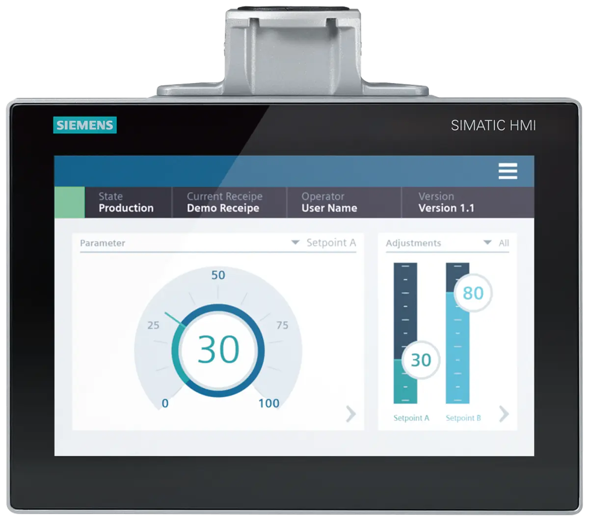 Front view of the 6AV2128-3MB27-0AX0 Siemens SIMATIC HMI MTP1200 PRO panel with 12.1 inch display