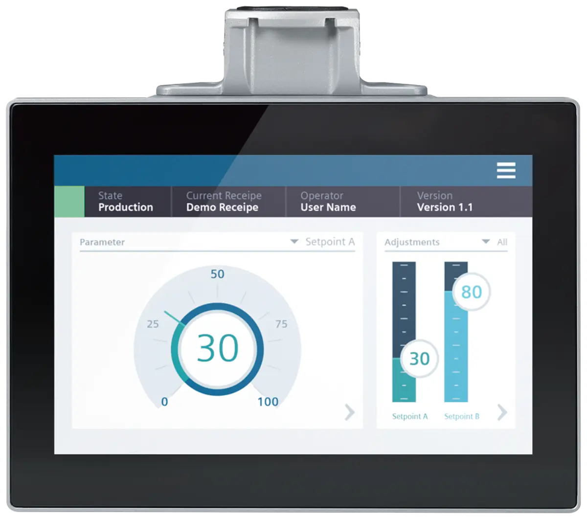 Front view of Siemens 6AV2128-3MB57-0AX0 SIMATIC HMI MTP1200 PRO panel with neutral front design