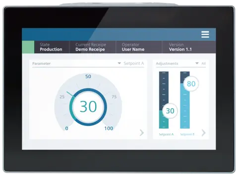 Front view of Siemens 6AV2128-3MB57-0BX0 SIMATIC HMI MTP1200 PRO panel with neutral front design