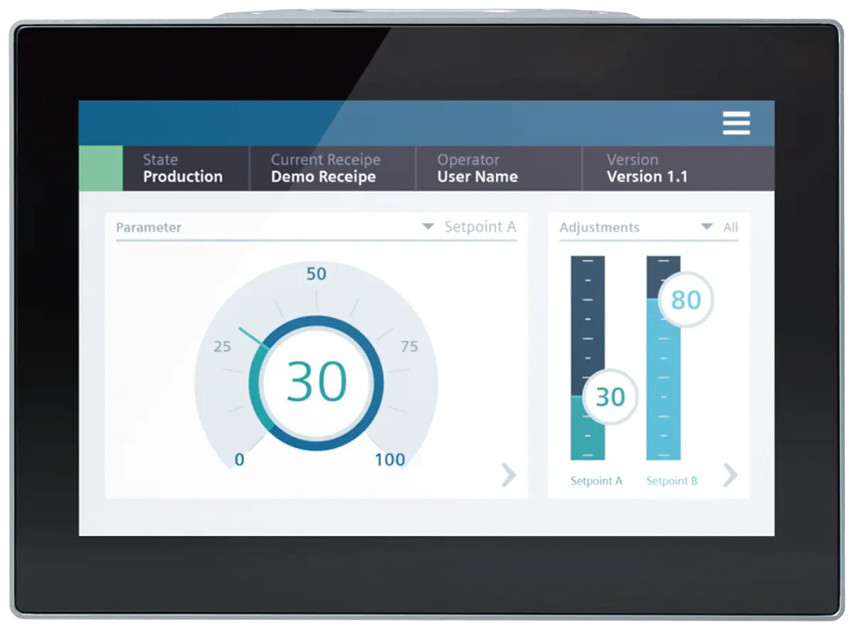 Front view of Siemens 6AV2128-3MB57-0BX0 SIMATIC HMI MTP1200 PRO panel with neutral front design