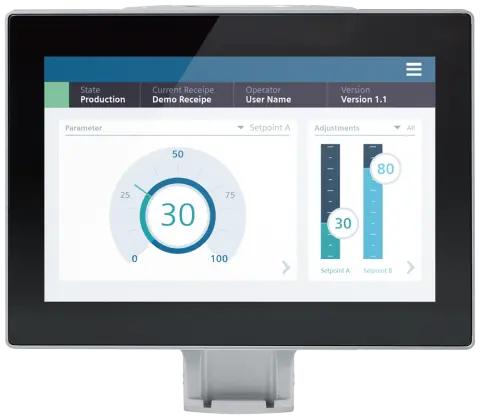 Front view of Siemens 6AV2128-3MB57-1BX0 HMI panel with neutral front design