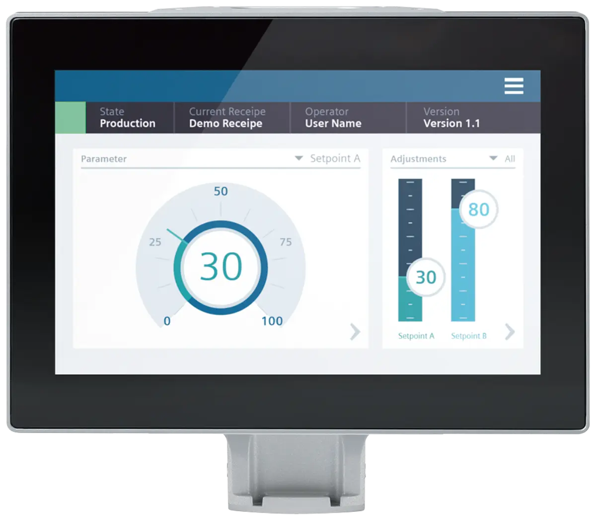 Front view of Siemens 6AV2128-3MB57-1BX0 HMI panel with neutral front design