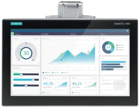 Front view of the Siemens 6AV2128-3QB27-0AX0 15-inch HMI panel with flange mount