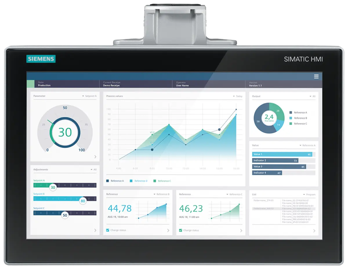 Front view of the Siemens 6AV2128-3QB27-0AX0 15-inch HMI panel with flange mount