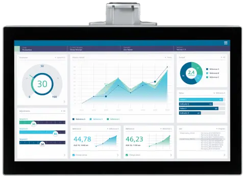 Front view of Siemens 6AV2128-3XB57-0AX0 SIMATIC HMI MTP2200 PRO panel with neutral front design