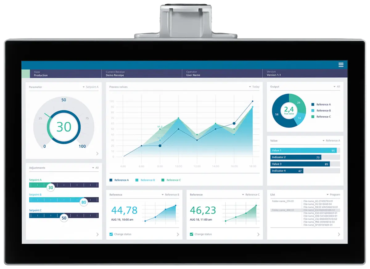 Front view of Siemens 6AV2128-3XB57-0AX0 SIMATIC HMI MTP2200 PRO panel with neutral front design