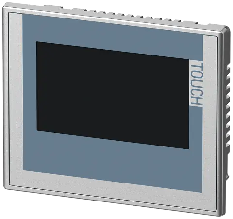 Front view of Siemens 6AV2143-6DB00-0AA0 TP400 Basic Keyless HMI panel showing 4 inch display
