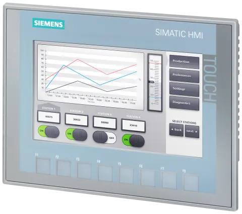 Front view of Siemens 6AV2143-8GB50-0AA0 industrial web panel with 7-inch display