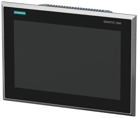 Front view of Siemens 6AV2144-8MC20-0AA0 TP1200 Comfort INOX HMI panel showing stainless steel enclosure