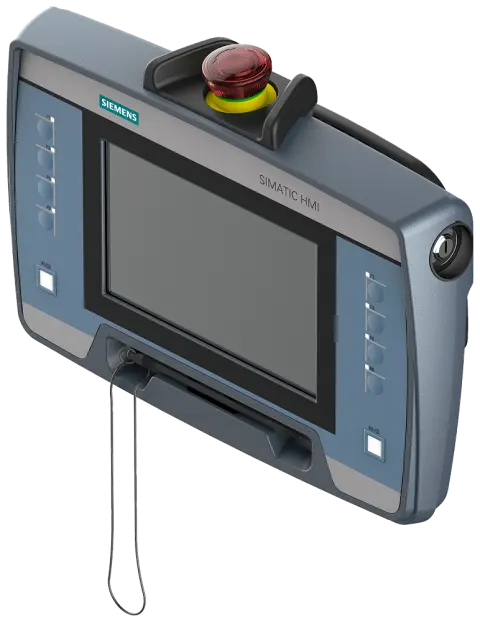 Front view of Siemens 6AV2145-6GB06-0AA0 mobile panel showing 7 inch display and control buttons