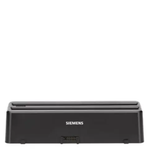 Front view of the Siemens 6AV7676-3AC00-0AA0 SIMATIC IPC MD-34A 2-bay battery charger unit