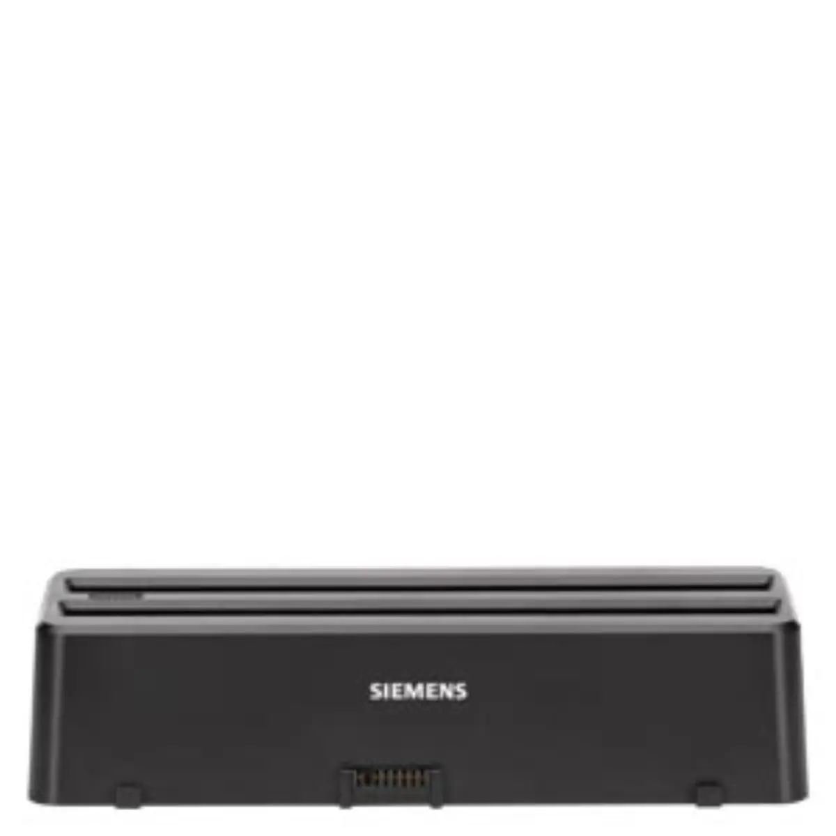 Front view of the Siemens 6AV7676-3AC00-0AA0 SIMATIC IPC MD-34A 2-bay battery charger unit