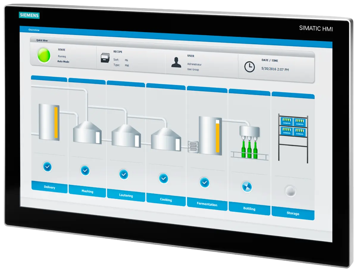 Front view of Siemens 6AV7863-4MA16-2AA0 industrial monitor with touch screen interface