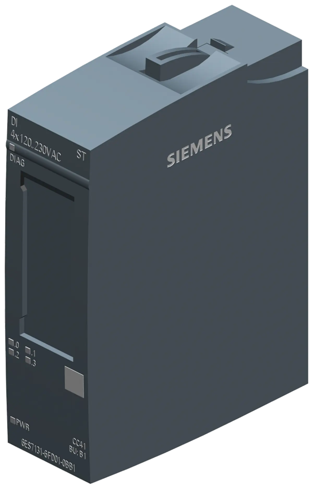 Front view of Siemens 6ES7131-6FD01-0BB1 digital input module showing color code and label