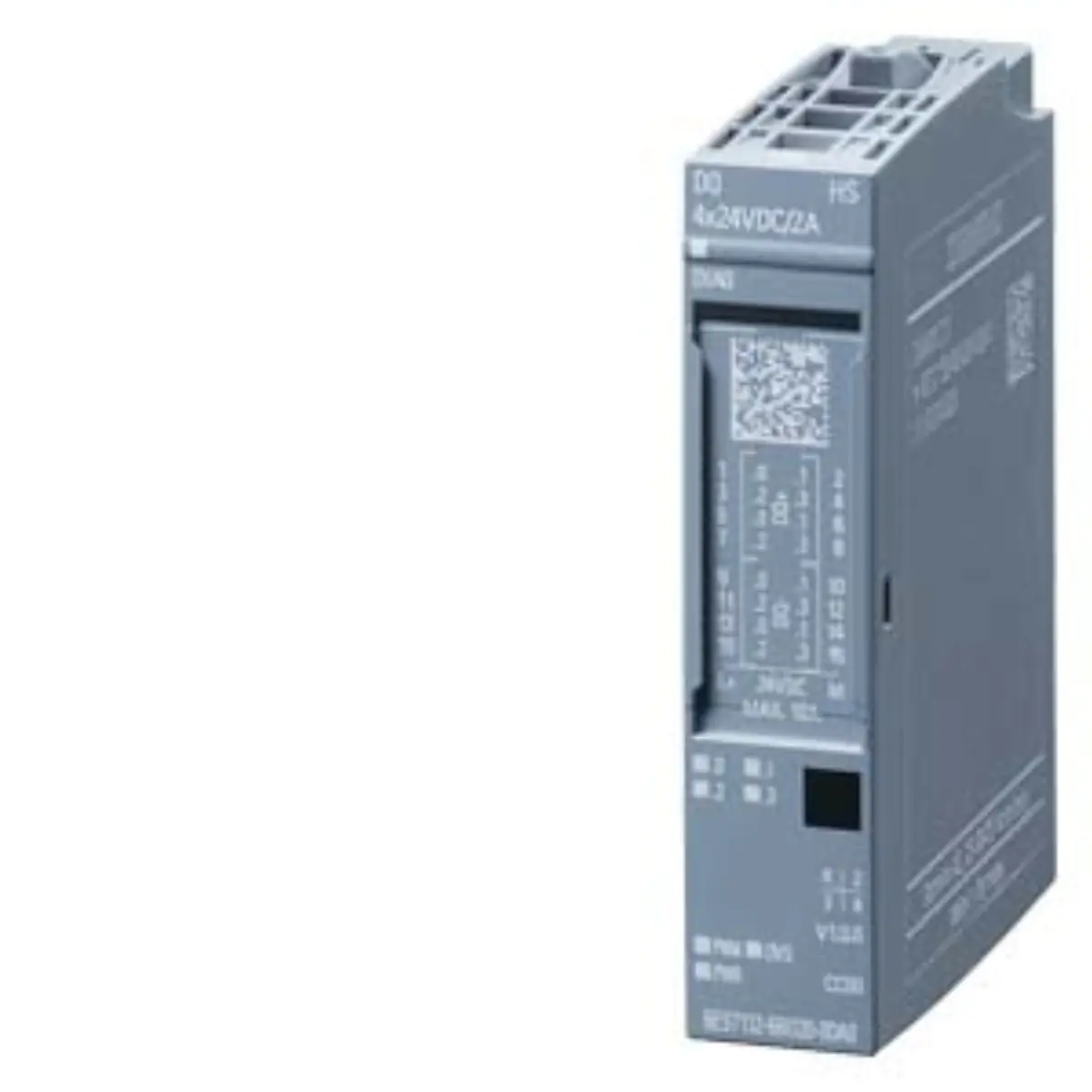 Front view of Siemens 6ES7132-6BD20-0DA0 digital output module showing color code and diagnostic indicators