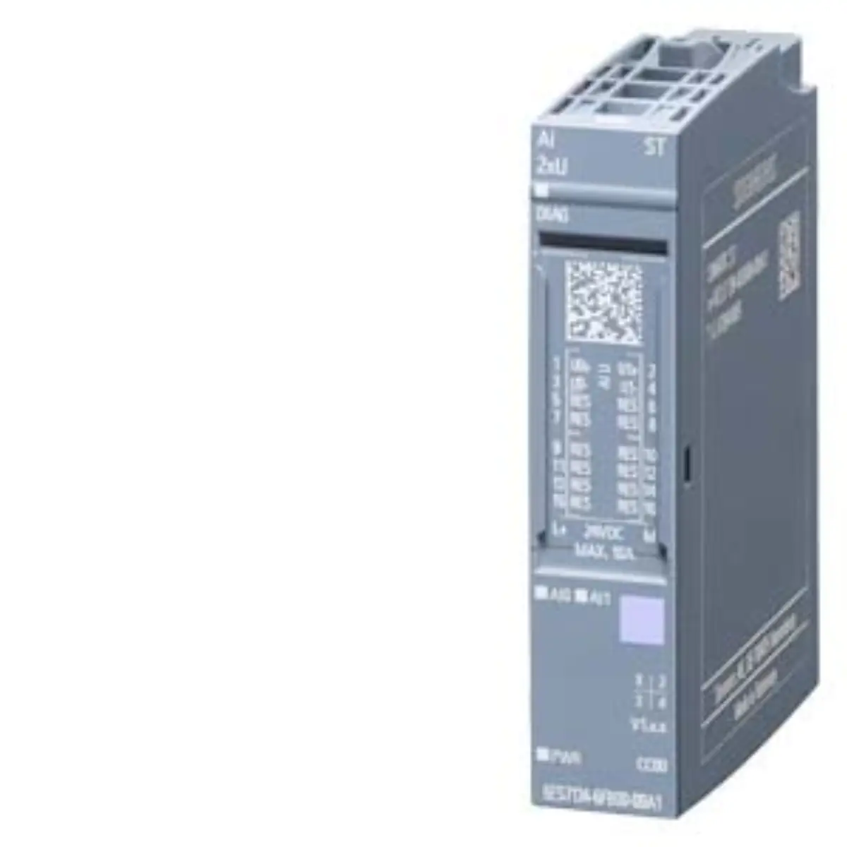 Front view of Siemens 6ES7134-6FB00-0BA1 analog input module showing color code CC00
