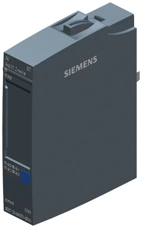 Front view of Siemens 6ES7134-6HD01-0BA1 analog input module showing connection terminals