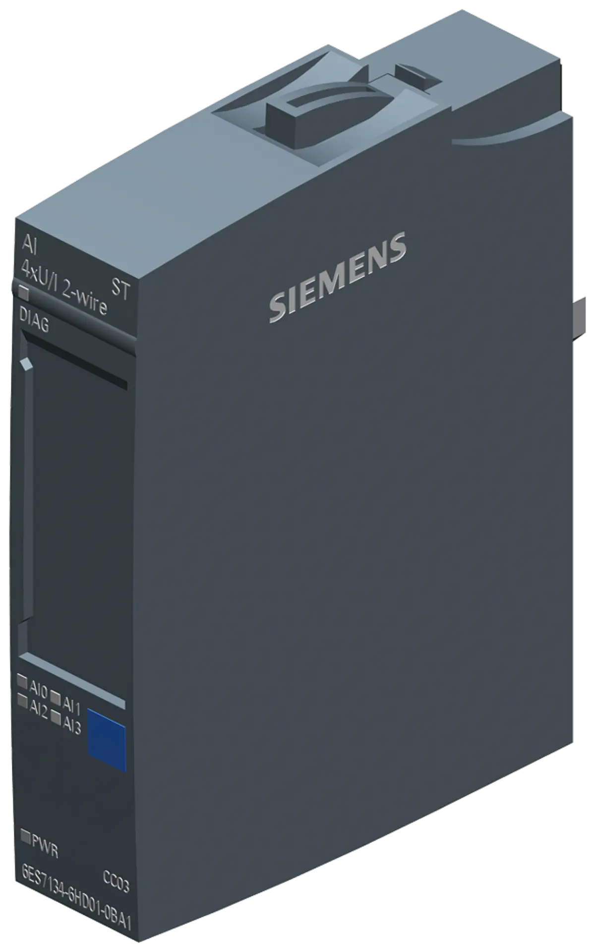 Front view of Siemens 6ES7134-6HD01-0BA1 analog input module showing connection terminals