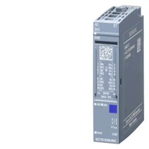 Front view of Siemens 6ES7135-6FB00-0BA1 analog output module showing color code and diagnostic indicators