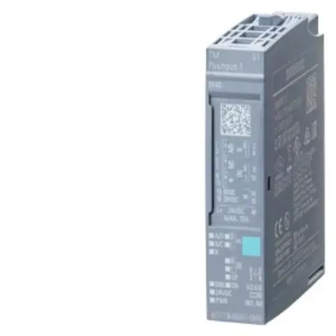 Front view of Siemens 6ES7138-6BA01-0BA0 TM PosInput module on DIN rail