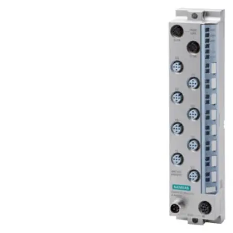 Front view of Siemens 6ES7142-6BR00-0BB0 digital I/O module with M12 connectors